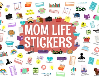 Mom Life Digital Planner Stickers, Precropped GoodNotes Stickers (PNG)