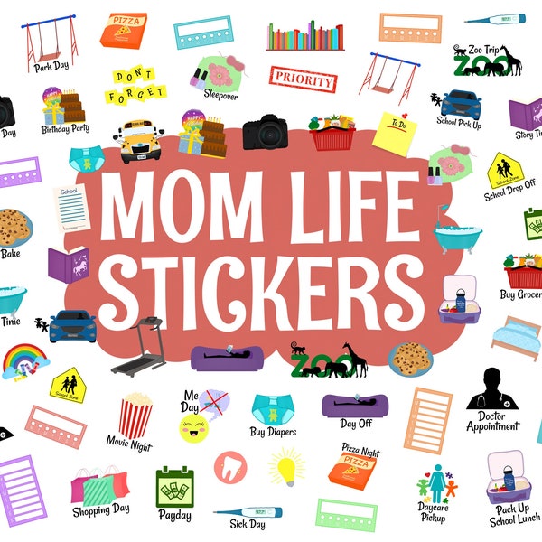 Mom Life Digital Stickers, Precropped Digital Planner Stickers, GoodNotes Stickers, Basic Stickers, Bonus Stickers, PNGs, Planner Stickers