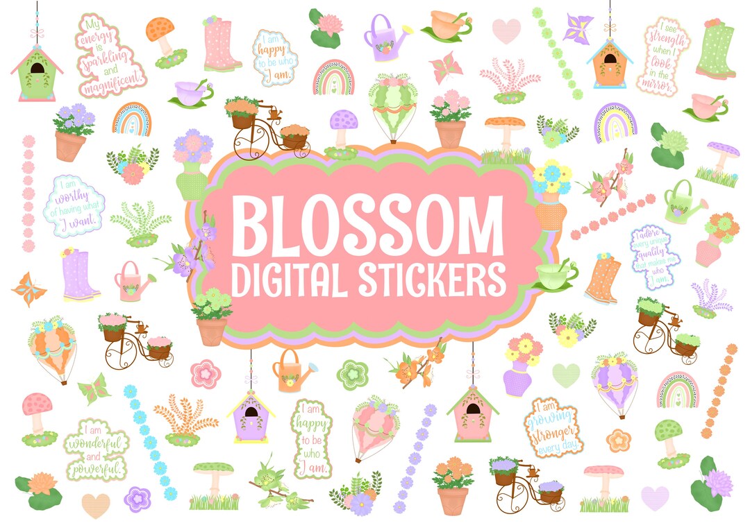 Blossom Digital Stickers, Spring Flower PNG Files for Goodnotes ...