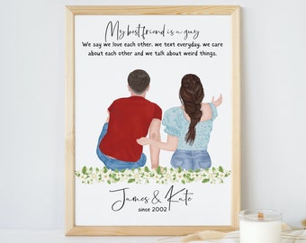 MALE BEST FRIEND Birthday Gift | Best friend portrait digital, Boy friend present, Girl and Boy friends, My best friend is a boy