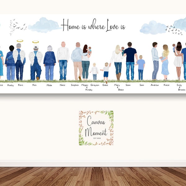 Panoramic Family Canvas print, Large family portrait, Big Group Print, Huge family Wall Art, Family Print Personalized, Printed Canvas