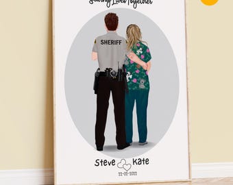 Custom Sheriff & Vet Couple Portrait: Emergency Services Gift (Digital or Print)