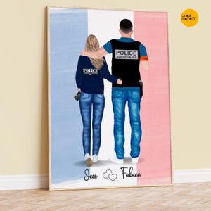 Gendarmerie couple, Gendarme wife, Police Couple Print, Cop and nurse Framed Print, Custom Cop engagement gift , Cop couple anniversary