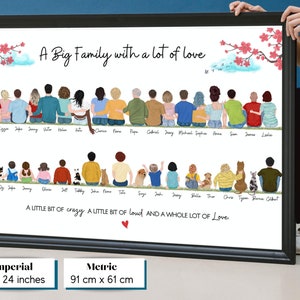 XXL FAMILY Portrait Red Trees | Custom Big Family Print, Personalized family print with pets, Huge Family Canvas for Mom, Mom birthday gift