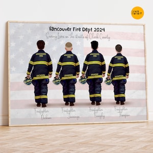 FIREFIGHTER CUSTOM TEAM | Firefighter Colleagues Gifts, Personalized Firefighter Print, Firefighter gift retirement, Firefighter friends