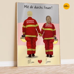 Firefighter Couple Personalized Print, Firefighter Custom engagement gift, Firefighter and nurse, Firefighter wedding gift, Fireman and EMS
