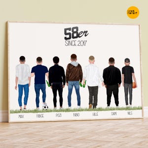 Best Friend Gift for men, Guy best friend print, Work Gang Portrait, Boy Best friend gift, Group of male friends, Secret Santa for boys