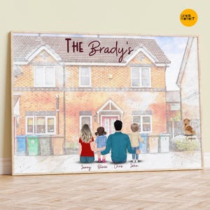 Custom Family Portrait with House, Birthday Family Gift, Personalized House Warming Gift, First Home Owner Gift, Family Birthday Card