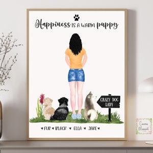 Personalised pet portrait, Custom Pet and Owner Print, Personalized Girl and Dog, Dog Wall Art Personalized Gift for Pet Lovers, Canvas art