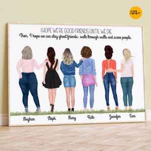 BEST FRIENDS PERSONALIZED print, Group of friends, Girl gang, Framed 6 friends art, Friendship illustration, Girl group print, Work Family