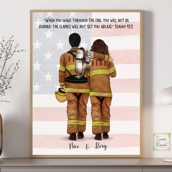 Firefighter Couple Personalized Print, Firefighter Custom engagement gift, Firefighter and nurse, Firefighter wedding gift, Fireman and EMS