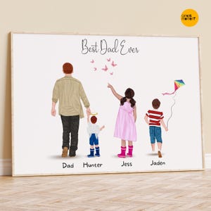 Custom Dad and Kids Wall Art, Personalized Father&#39;s Day Gift Idea From Kids, Family Portrait, Dad Art Print From Wife, Birthday Gift, Dad