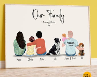 Custom Family Portrait with Pets: Personalized Keepsake Gift