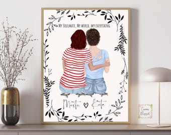 Personalized portrait for girlfriend, Custom Portrait illustration, Couple gifts for boyfriend, Unique gifts for her, Gay Gift