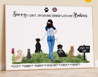Custom Pet and Owner Portrait: Dog Mum Gift, Personalized Wall Art
