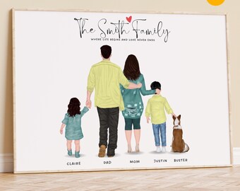 Personalized Family Portrait: Custom Art with Pets, New Home Gift