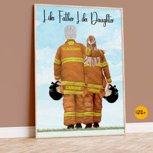 Custom Firefighter Portrait: Father Daughter, Emergency Services Gift (Digital or Print)