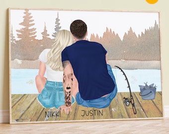 Personalized couple portrait for girlfriend, Custom Portrait illustration, Couple gifts for boyfriend, Unique gifts for her, Christmas Gift