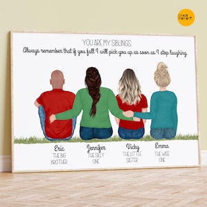 Brothers and sisters gift, Siblings portrait illustration from back, Personalized siblings print, Brother gift funny from sister, Custom