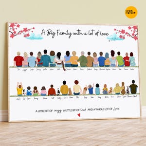 XXL FAMILY Portrait Red Trees | Custom Big Family Print, Personalized family print with pets, Huge Family Canvas for Mom, Mom Christmas gift
