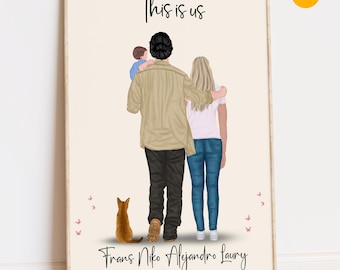Family portrait with pet, Family portrait, Family portraits, Custom family portrait Family portraits, Personalized family, Portrait with pet