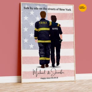 Custom couple portrait, Emergency Services gift, Military wife, Army couple, Paramedic gift, Firefighter Gift for him, Nurse and Cop