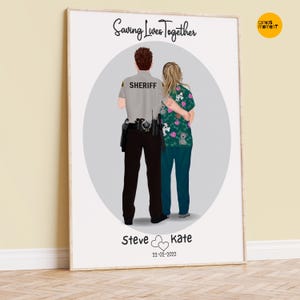 Sheriff and Vet, Sheriff Deputy couple, Sheriff Gift, Custom Sheriff portrait, Emergency Services gift, VET wife, Sheriff Vet, USA