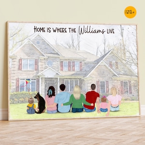 Birthday Family Gift, Custom Family Portrait with House, Personalized House Warming Gift, First Home Owner Gift, Family Birthday Card