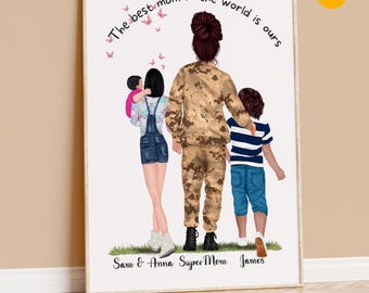Personalized Military Mom Portrait: Custom Family Art (Digital or Print)