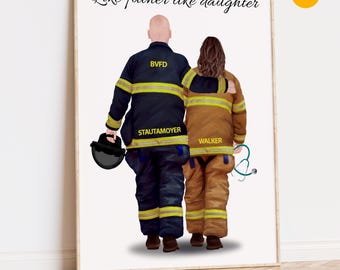 Firefighter and daughter, Firefighter Fathers Day Gift, Firefighter Family, Firefighter and Son, Dad Gift from Kids, Dad Christmas Gift