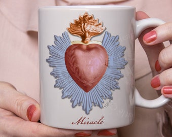 SACRED HEART MUG | Pretty Heart Mug, Spiritual Person Gift, Get Well Soon, Need A Miracle, Milagro Art, ExVoto | Available Personalized (us)