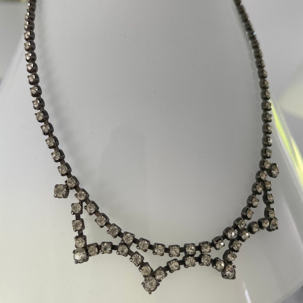 Vintage Collier Damen Schmuck Halskette Kristall Silber