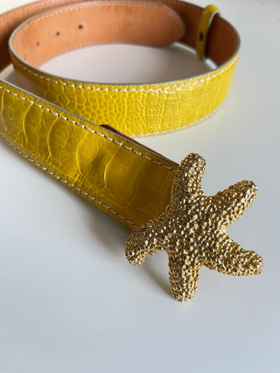 Vintage leather belt, women's belt golden starfis… - image 8