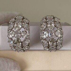 Vintage Designer Ear Clips with High Quality Crystals Silver