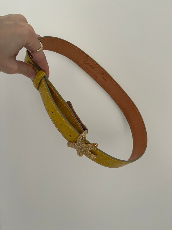 Vintage leather belt, women's belt golden starfis… - image 4