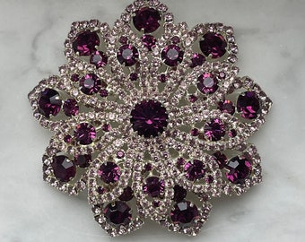 unusual chic vintage flower brooch with crystal stones pin brooch designer jewelry