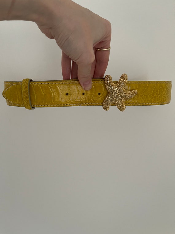 Vintage leather belt, women's belt golden starfis… - image 3