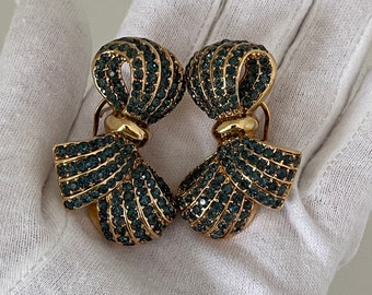 Loop Earrings with Rhinestone Gold Color Earrings