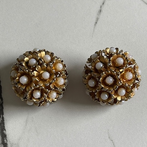 Vintage Ear Clips Flowers Shape Pearls italy