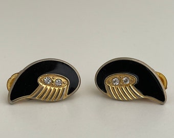 Boucles D'oreilles Clips Vintage - Couleur Or, Décor Oval En émail Beige, Occasion Impeccable