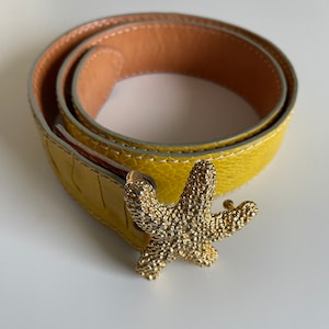 Vintage leather belt, women&#39;s belt golden starfish buckle