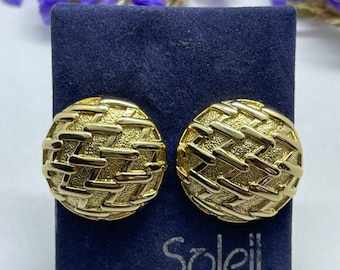 Vintage ear clips soleil soleil round golden color