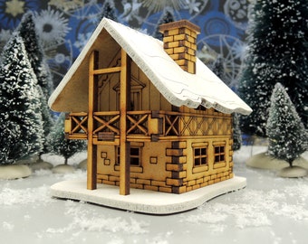 Christmas village - two story house - wooden decoration