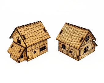 Set of 2 houses - wooden Christmas decorations