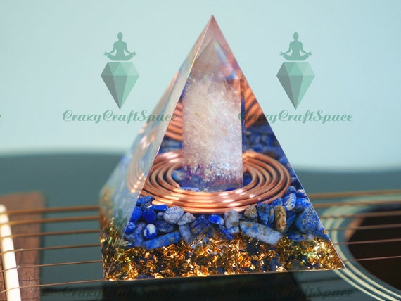 Handmade Orgonite Pyramid: Quartz, Lapis Lazuli, Copper - EMF Protection