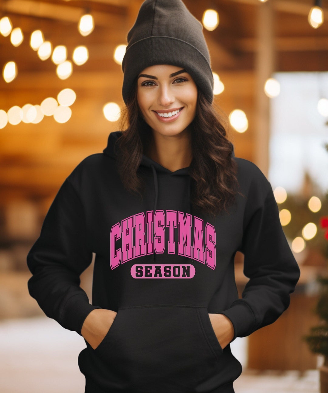 Pink Christmas Season Hoodie Pink Tree Christmas Sweater Etsy
