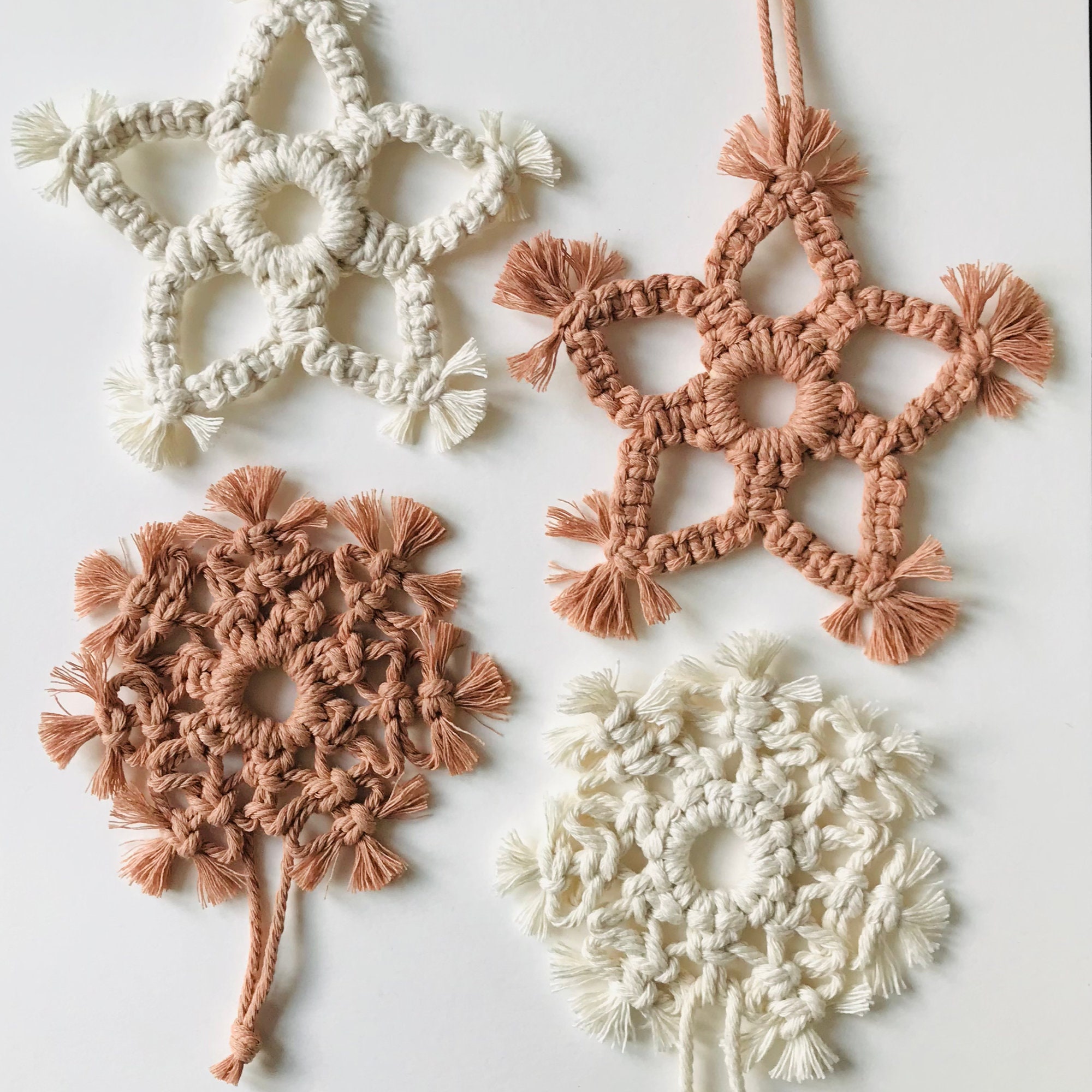 Macrame Christmas Ornaments Star Set Etsy