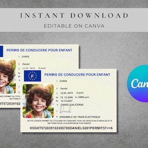 Permiso de conducir infantil de la UE / Certificado imprimible para el permiso de conducir infantil del Reino Unido para divertirse y jugar / Cupón digital