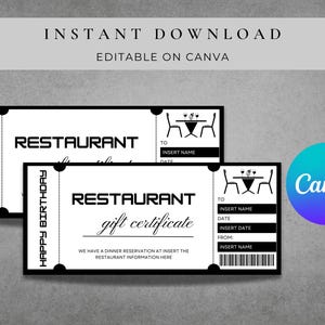 Restaurantcadeaubon | Cadeaubon diner, thuisdinervoucher afdrukken voor speciale gelegenheden | Digitale voucher