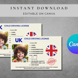 Brits rijbewijs voor kinderen | Afdrukbaar rijbewijscertificaat voor kinderen | Digitale voucher